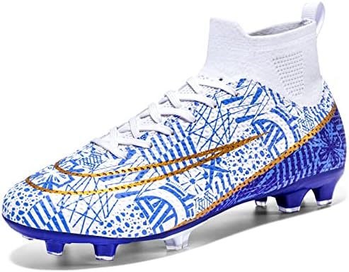 Biayvisas Soccer Cleats for Mens Womens Turf Soccer Shoes Indoor Footall Cleats High Ankle TF FG Football Boots Wide Training Sneaker (1126 FG Bai, Numeric_40)