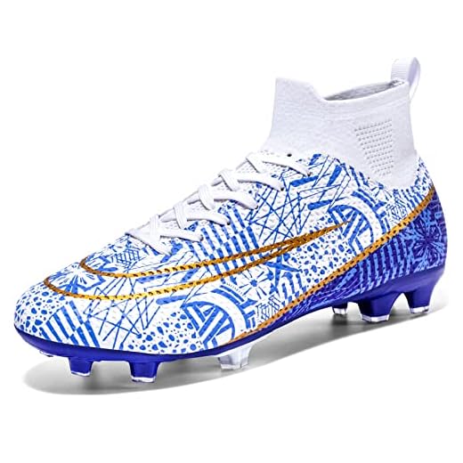 Biayvisas Soccer Cleats for Mens Womens Turf Soccer Shoes Indoor Footall Cleats High Ankle TF FG Football Boots Wide Training Sneaker (1126 FG Bai, Numeric_40)