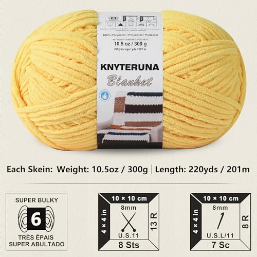 Image of #6 Super Bulky Blanket Yarn for Crocheting - 4 Skeins(Each 10.5oz /300g, 220yds /201m), Chunky Chenille Thick Plush Big Soft Yarn for Crocheting Knitting Blankets, Yellow