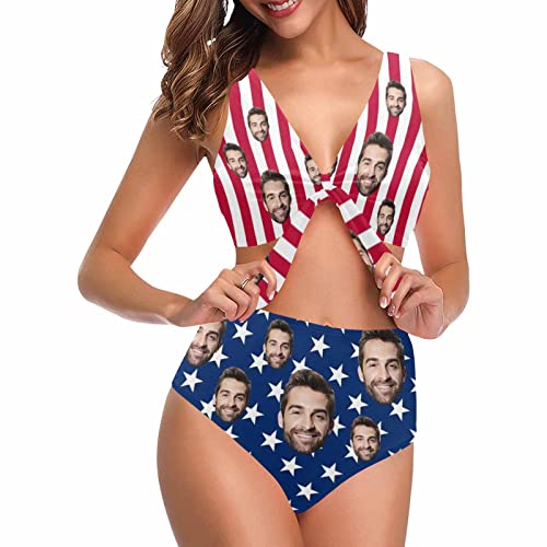 Custom Bikini Tank Top Swim Suit American Flag Swimwear Bathing Swimsuit 2XL