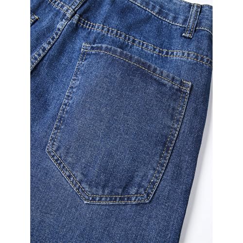 Mens Jeans Stretch Straight Fit Button Waist Denim Jeans Casual Comfy Dark Wash Jean Trousers with Pockets Streetwear4