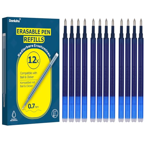 Donluhu Reservevullingen voor Pilot FriXion [12-delige set], blauw-zwart, uitwisbare reservevullingen voor Pilot FriXion pennen