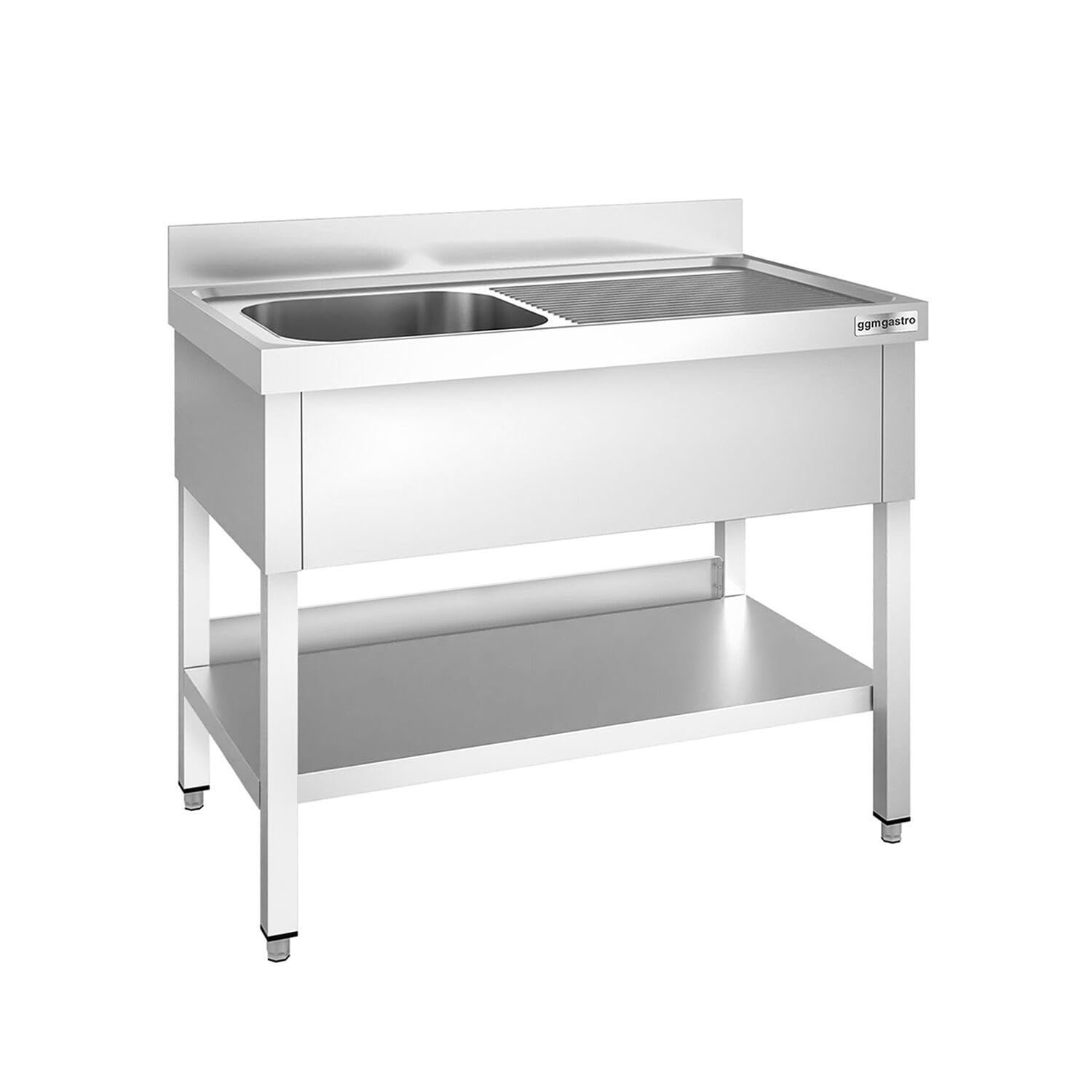 GGM Gastro | STK126BL1 | Spültisch PREMIUM - 1200x600mm - mit Grundboden - mit 1 Becken links