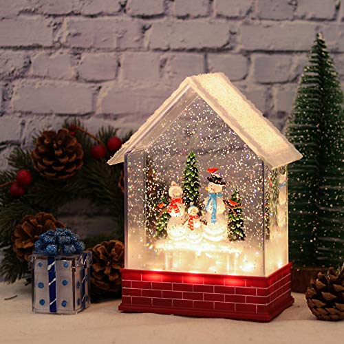 Image of Eldnacele Musical Snow Globe House with Timer, Lighted USB /Battery Operated Swirling Singing Water Glittering Lantern, Christmas Snow Globes House Holiday Festival Decoration- Snowman