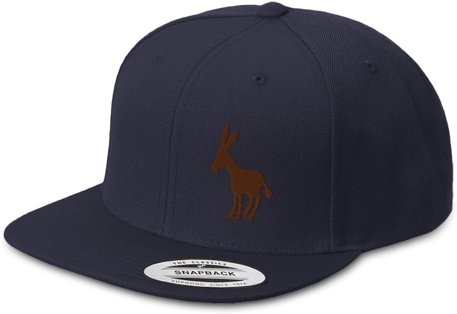 Snapback Hat for Men Flat Bill Left Side Panel Hats Brown Donkey Silhouette Embroidery Embroidered Flat Bill Hat Acrylic