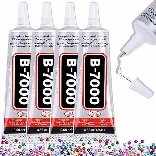 B-7000 Craft Glue for Jewelry Making - 15ml/0.5oz (4 Pack) - Multi-Function B-7000 Super Adhesive Glues Liquid Fusion Glue for Rhinestones Crafts Clothes Shoes Fabric Jewelry Making Cell Phones