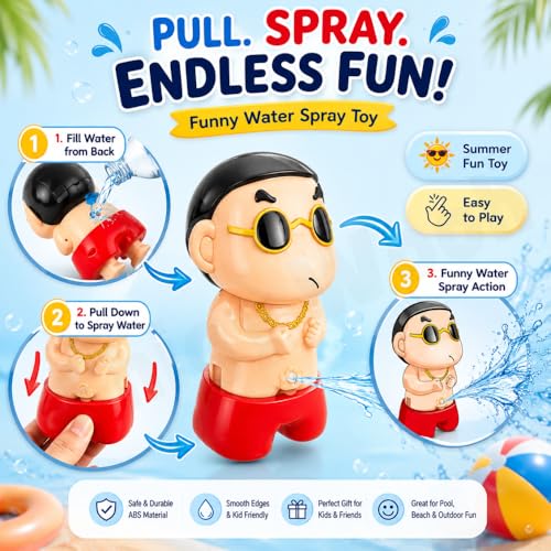 Image of Cartoon Boy Water Spray Toy for Kids | Pull Down Funny Water Sprinkler Toy with Refillable Water Tank | Summer Outdoor Bath Pool Beach Play Toy | Cute Funny Gift for Kids