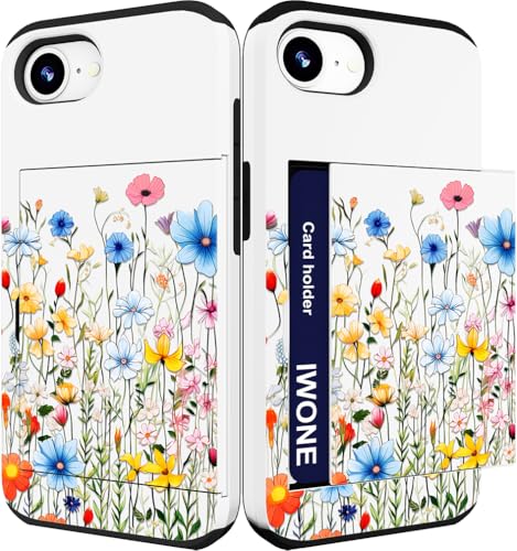 IWONE for iPhone 16e & 17e Case - Blue Buds Flowers Grass