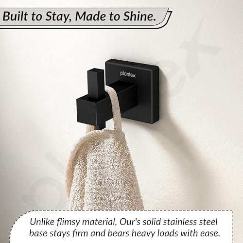 Image of Plantex Stainless Steel Robe Hook for Bathroom /Door Hanger Hook /Wall Towel Hook /Bathroom Accessories - Pack of 1, Aqua (Black)