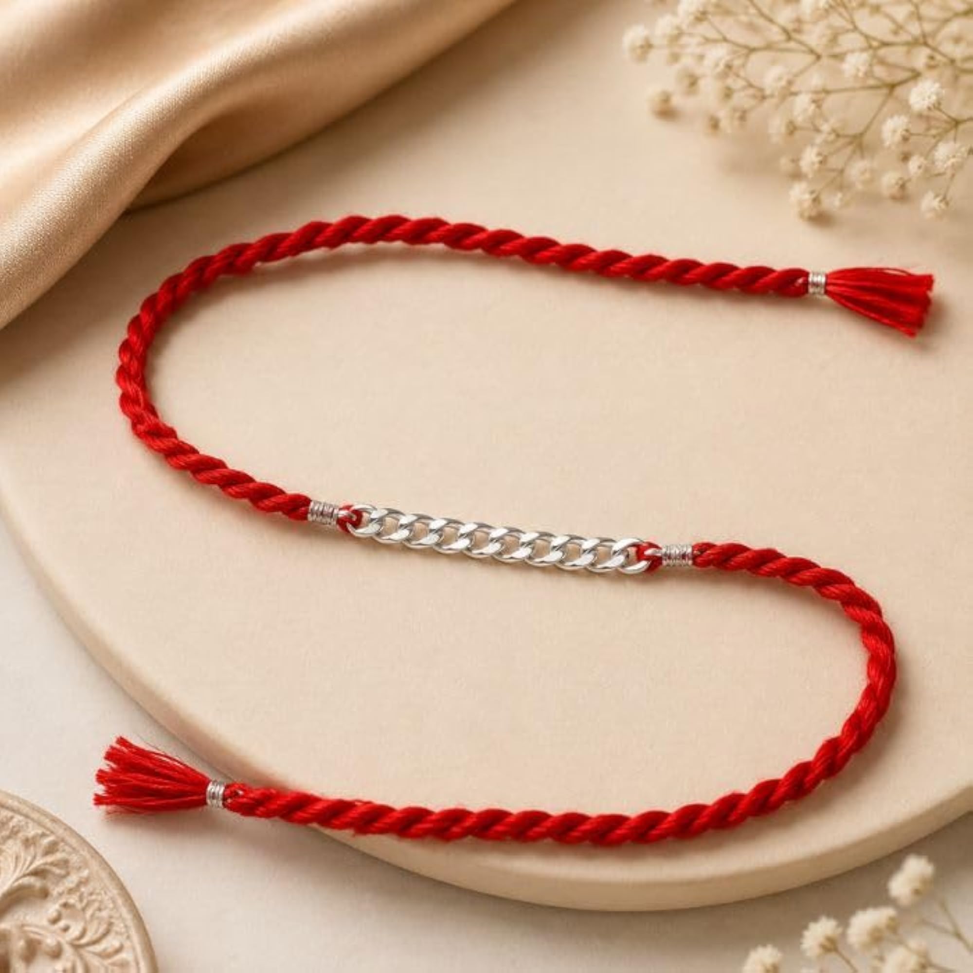 925 Sterling Silver Rakhi for Brother, Silver Chain Bracelet