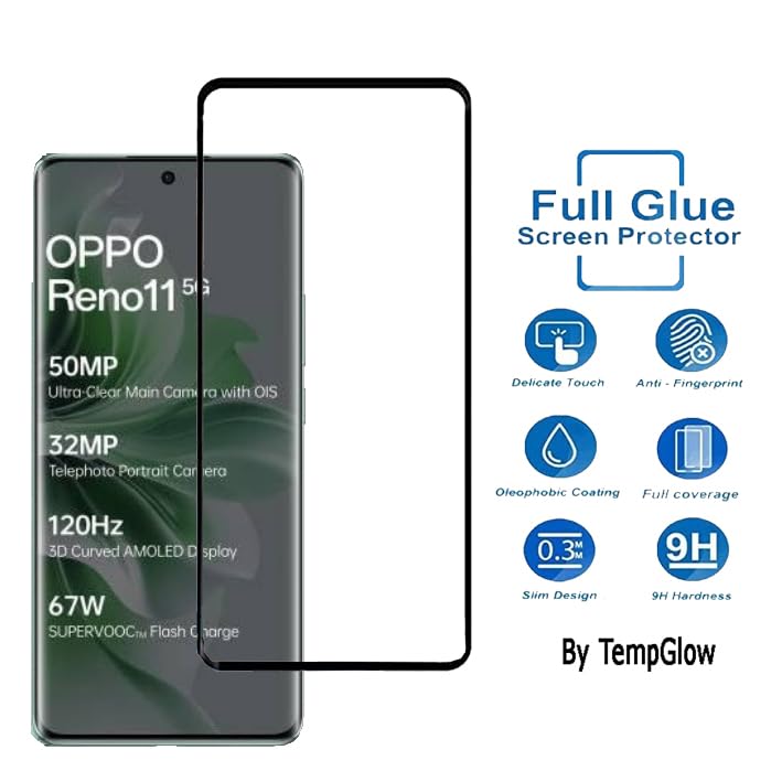 Image of Screen Protector for Oppo Reno 11 5G (Black) Tempered Glass Edge-to-Edge 6D Screen Guard With Installation Kit