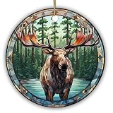 Velyra Christmas Ornament 2025 – Moose Stained Glass Wildlife Ceramic Ornament, Decoration for Nature Lovers, Hunters, and Cabin Décor – Elk & Moose Art Keepsake Gift for Outdoorsmen