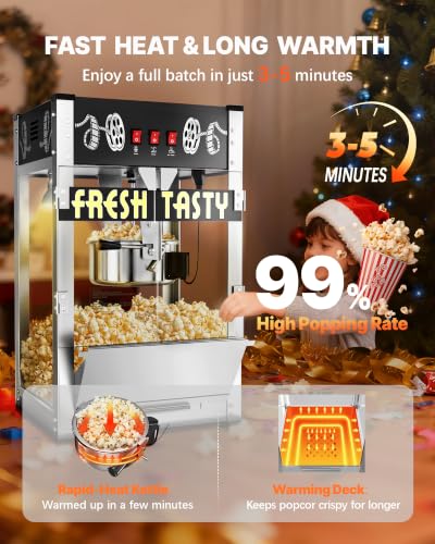 Image of 38 Oz Commercial Popcorn Machine, Large Popcorn Maker Machine, Movie Theater Countertop Pop Corn Machine with 3-Switch Control & Tempered Glass Doors, Black