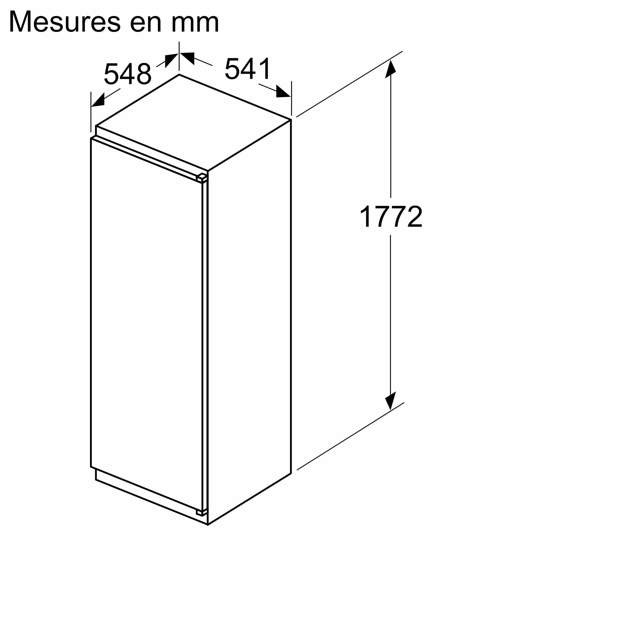 Bosch KIR81NSE0, Série 2, Réfrégirateur 1 porte, Encastrable, 177,2 x 54,1 cm, 310 L