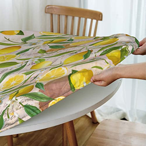 FATTTYCY Round Table Cloth Vintage Lemon Flower and Leaves Tablecloth Elastic Edge Fitted Table Cover Up to 40"-44" Diameter by FATTTYCY - Image 5