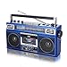 QFX J-220BT Blue Boombox MP3 Conversion from Radio to Cassette with 4-Band (AM, FM, SW1, SW2) Radio with Bluetooth, Dual 3” Speakers, Built-in Microphone, Recorder, and a 3-Band Equalizer