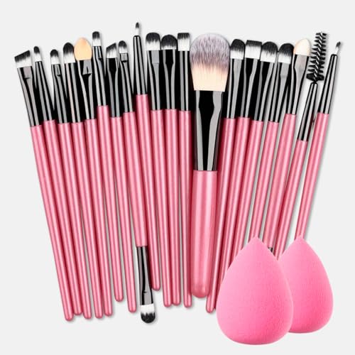KIT 20 Pcs Conjunto de Pincéis de Maquiagem Profissional e 2 Esponjas de Base