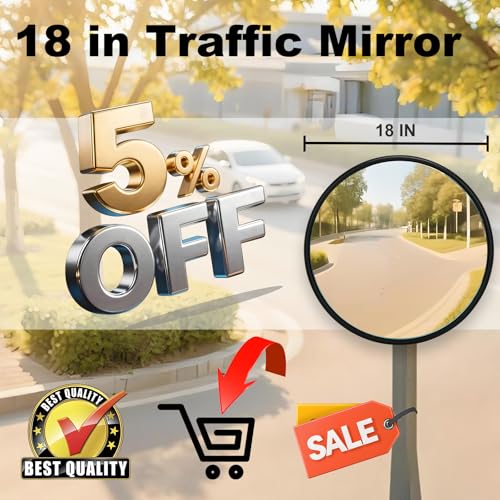 ovsor 18 in Convex Traffic Mirror - Unbreakable Safety Mirrors for Garage and Traffic Driveway Park Assistant, PC Driveway Mirror for the Blind Corner Field of View - Thumbnail 3