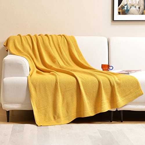 Pleasant Boulevard | Cozy Knitted Throw Knit Blanket, Lightweight Woven Soft Warm Bedspread For Couch Sofa Home Decor And Bed (Yellow, Throw(50 X 65In)) #TOP3