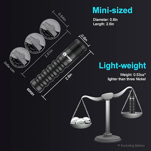 Miniatura 9 de LUMINTOP Linterna de llavero EDC01, 120 lúmenes Linterna EDC de bolsillo, 36 horas Larga duración, 3 modos Impermeable IPX8, usa batería AAA (no