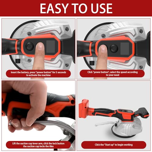 Fliesenrüttler für Milwaukee 18V Akku, Fliesenleger-Vibrationsgerät mit 5\ Saugnapf, 8 Gänge, 60kg Kapazität, Fliesenvibrator für Fliesen & Wandfliesen 32 * 32 Zoll und darunter (Rot)