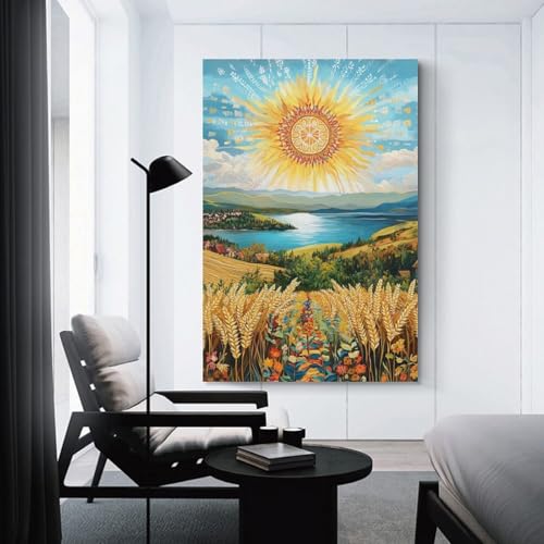 Cuadros modernos de paisajes campestres para decorar un comedor luminoso 3