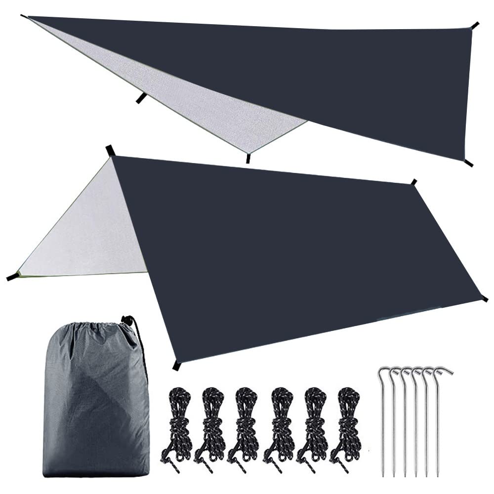 hansum Camping Tarp 300 * 300cm Waterproof Hammock Rain Fly Tent Tarp Portable Camping Tarpaulin Shelter Sunshade Canopy for Outdoor Fishing Camping Hiking (Color : Black)