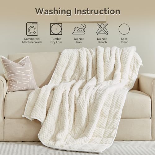 Weighted Blanket Queen Size for Adults,15lbs Jacquard Sherpa Heavy Blanket for Calming and Relax, Dual Sided Ultra Soft Fuzzy Throw Blanket with Glass Beads, 48" x 72", Cream White - Image 7