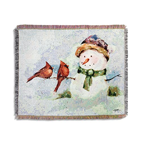 DEMDACO-Snowman-Watercolor-Fringe-60-x-50-Woven-Cotton-Blend-Christmas-Throw-Blanket DEMDACO Snowman Watercolor Fringe 60 x 50 Woven Cotton Blend Christmas Throw Blanket