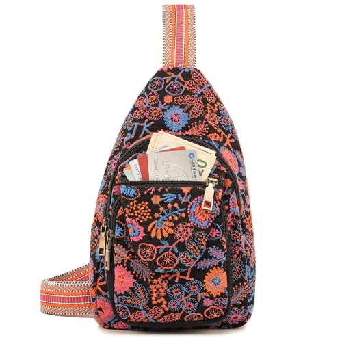 Image of SILKAREA Vintage Embroidered Floral Ethnic Backpack for Women Handbag Shoulder Bag Mini Travel Purse (Embroidered Red)