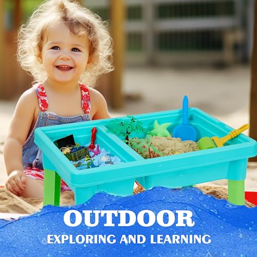 Carolart Ocean Sensory Table With Sands, Bin With Lid, Indoor Outdoor Use, Sand Art Kit for Boys and Girls, Toys for Toddlers Age 3-5, 17x11.5x10.2 Inches