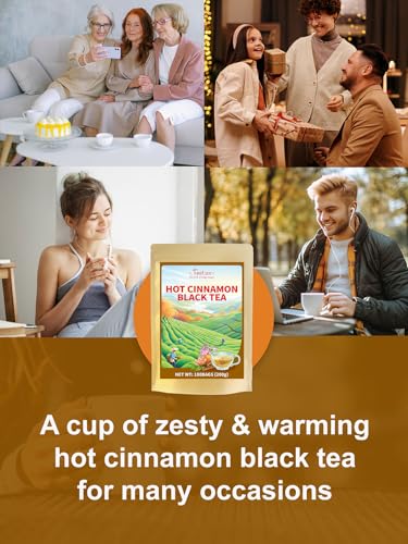 Image of TeeLux Hot Cinnamon Black Tea, Black Tea with Cinnamon, Clove, Smooth & Spicy & Sweet Flavor, Caffeine-Free, 100 Count