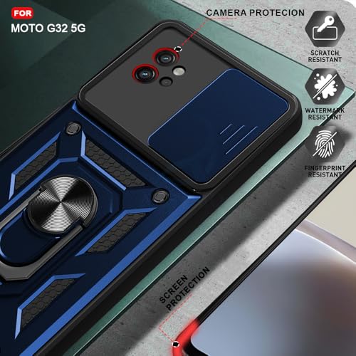 Image of AESTMO Tough Armor Moto G32 5G Bumper Back Case Cover | Ring Holder & Sliding Camera Shield Cover | 360 Degree Protection Back Case Cover for Moto G32 5G (Blue)