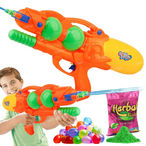 Image of Zest 4 Toyz Holi Pichkari Water Gun for Kids High Pressure Pump Action Water Gun with Holi Combo 100 Balloons and 1 Pkt Holi Color for Holi Summer Outdoor Fun for Boys and Girls- Orange