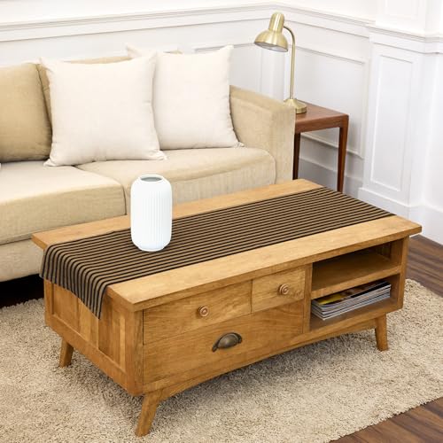 Solino Home 100% Linen Table Runner, 14 x 48 in, Brown and Black Striped