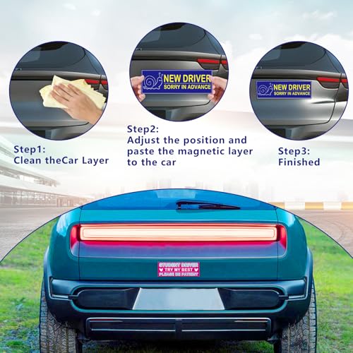 Image of 3 Pcs New Driver Magnet, Magnetic Removable Novice and Student Driver Safety Stickers for Accessories Bumper