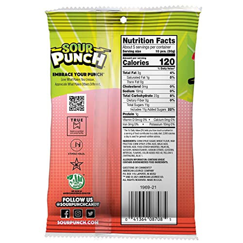 Sour Punch Bites, Ragin' Reds Watermelon, Strawberry, Cherry & Raspberry Chewy Candy, 5oz Bag (Pack of 12) - image 2