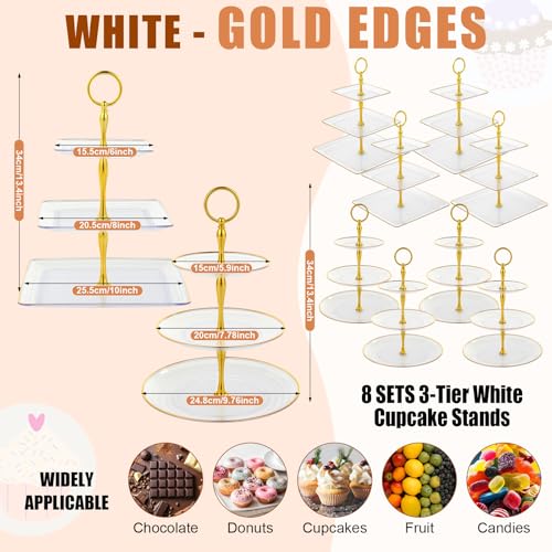 Teenyyou 8 Pcs 3 Tier Cupcake Stands Plastic Gold,Gold Edge,Transparent — view 3