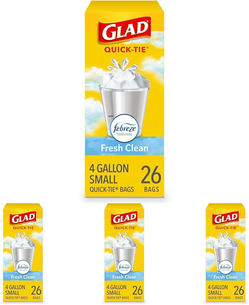 Glad OdorShield Small Trash Bags, Fresh Clean, 4 Gallon, 26