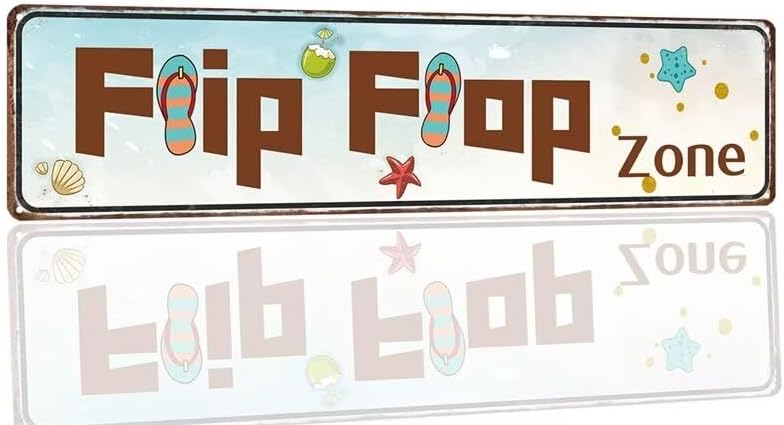 Vintage Flip Flop Zone Tin Sign - 16x4 Inch Metal Wall Art - Retro ...