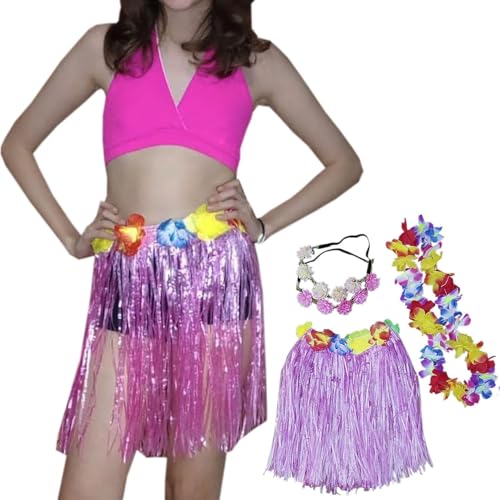 Fantasia Infantil Juvenil Havaiana Festa Carnaval Hawaiana: Saia + Colar + 2 Tiara Flores Cor Sortid