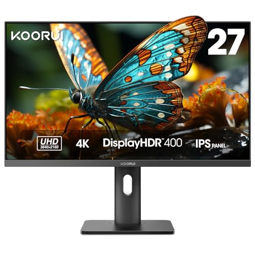 KOORUI 27 Inch Monitors, 4K Monitors UHD(3840 * 2160), IPS, 60Hz, 4ms, (400cd/m²，HDR400，HDMI 2.0 x 1 & DisplayPort 1.4 x 1, Adpitive Sync ，95% DCI-P3，Eye-Care, VESA 100 * 100mm)