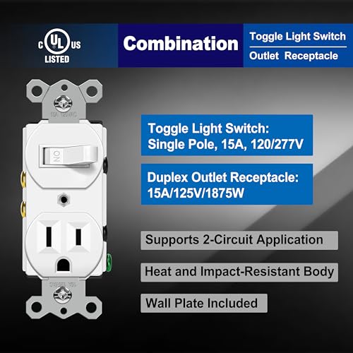 Bestten USP-15-AC-2PK 2 Pack Combination Toggle Light Switch And Duplex Receptacle Outlet thumb #1
