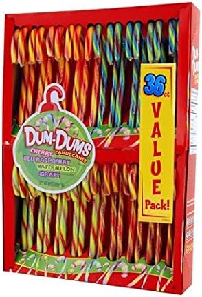 Fruit Flavoured Dum Dums Candy Canes 36 Ct Box From the USA