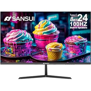 SANSUI Monitor 24 inch 100Hz USB Type-C Computer Monitor Built-in Speakers丨FHD 1080P丨HDMI丨DisplayPort 丨HDR丨 VESA Compatible for Game and Office