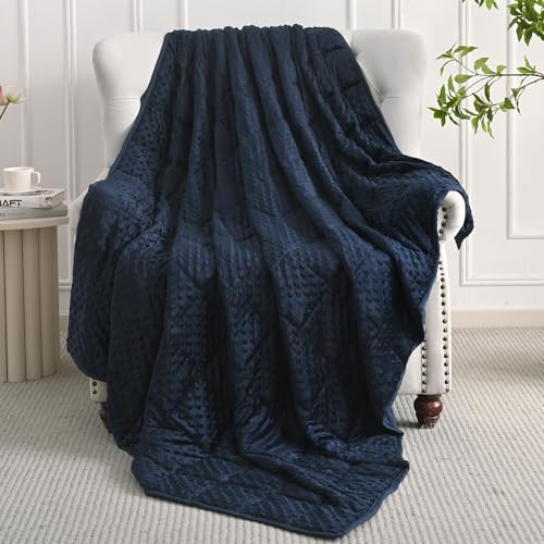 Image of Mr. Sandman Weighted Blanket for Adults, Minky Heavy Blanket for Woman,Man Sleeping /Calm, Soft and Cozy Weighted Throw Blankets, Machine Washable, 80 x 87in, 15 lbs, Navy Blue
