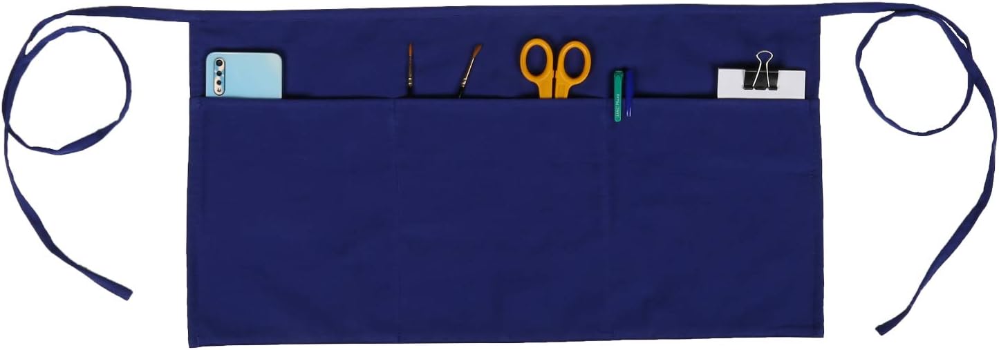 RAJRANG Pure Cotton Waitress Apron Half Server Waist Short Aprons with 3 Pockets
