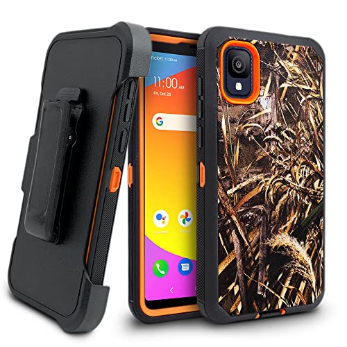 Jackpot Wireless Shockproof Case for Cricket ION Z, Cricket TCL ION Z with Belt Clip Holster and Built in Screen, Heavy Duty Military Grade Drop Protective, with Rotating Kickstand (Camo)