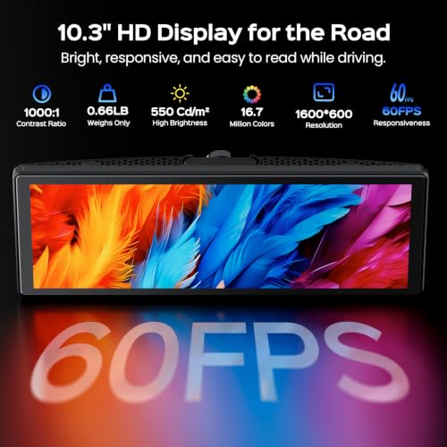 Image of TECXERLLON 10.3 inch Portable CarPlay Screen for Car with Rotatable 4K Dash Cam