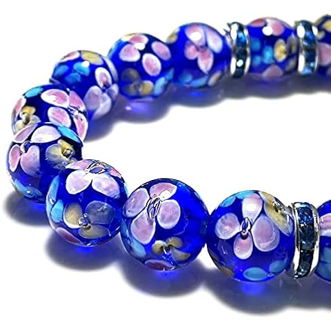 Artsy Crafts 20 Pcs 12mm Lampwork Flower Glass Beads, European Murano Glass Beads, Handmade Loose Crystal Beads for Jewelry Making Charm Bracelet Necklace Earrings Rosary (Navy Blue) Cover
